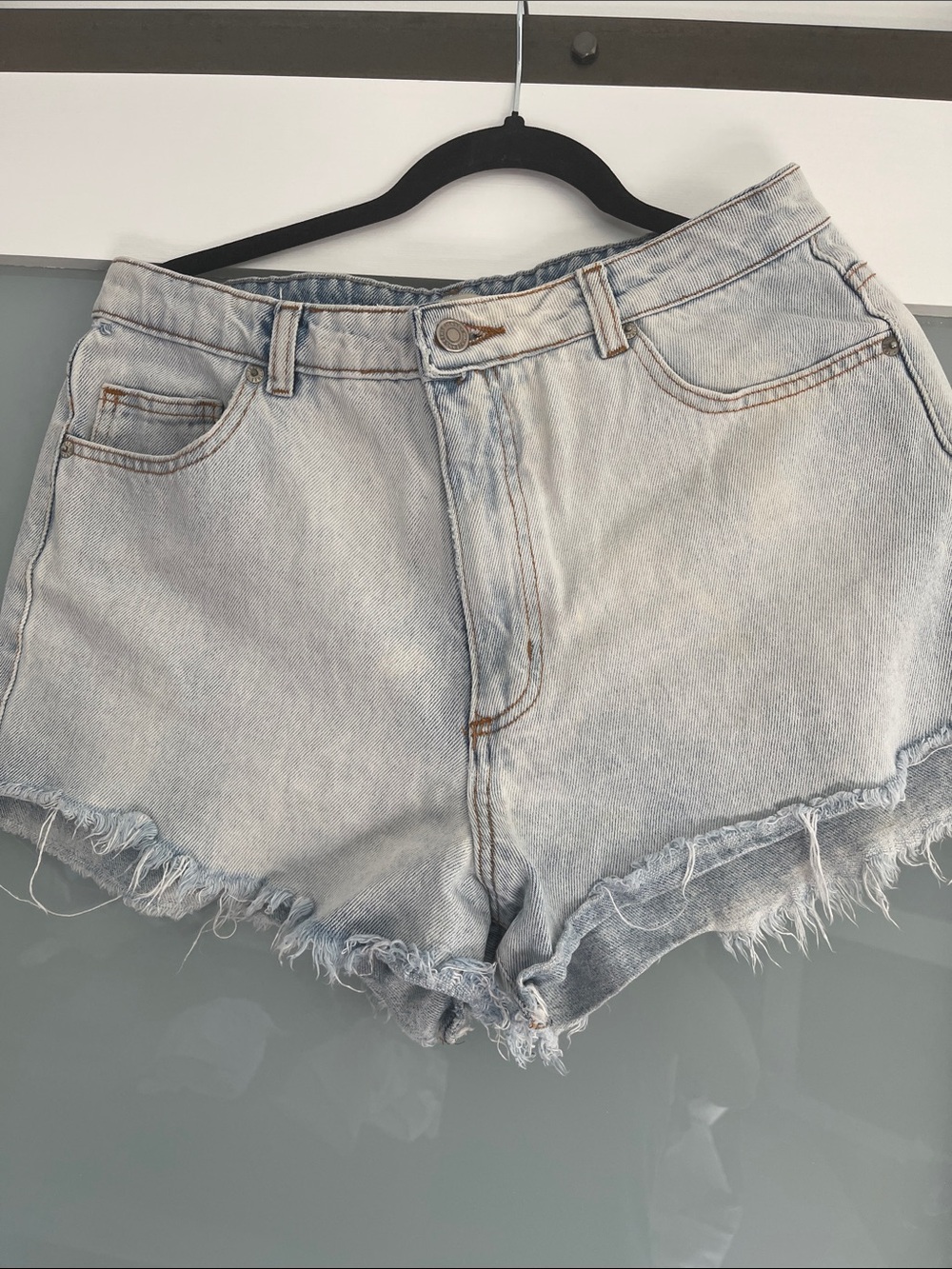 Tres Bien Light Blue Frayed Hem Denim Shorts